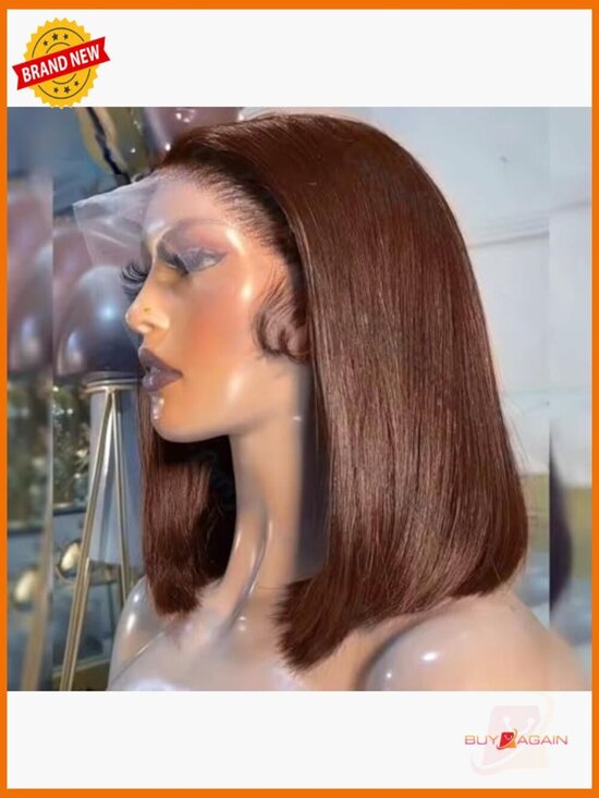 100% Human Hair Bob Wig with Lace Frontal, Short Straight, Pre Plucked
